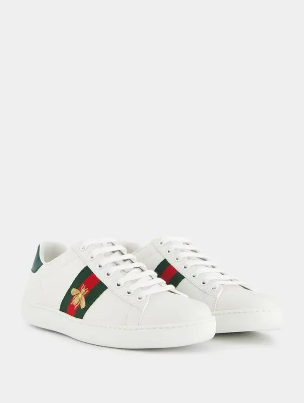 Gucci Men’s White Leather Ace Sneaker with Green-Red Web and Bee - Picture 13 of 16